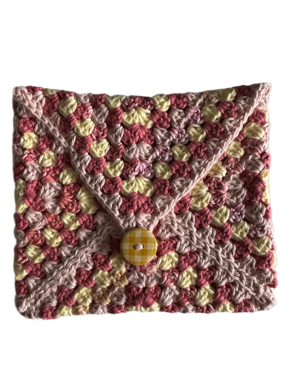 Crochet Envelope Tablet Sleeve in Pink, Cream & Yellow - 100% Cotton